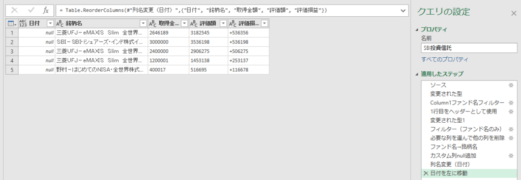 SBI証券投資信託のクエリ