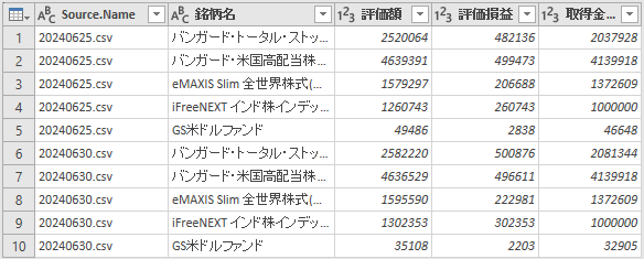 列の追加、減算で取得金額を求めた後