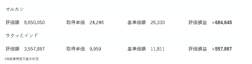 SBI証券特定口座の状況